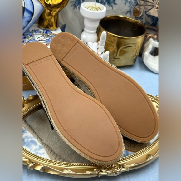 🆕 TORY BURCH 🧿 NWOB Ines Linen & Leather Bejewelled Espadrilles - Sz  9 M - Picture 13 of 13